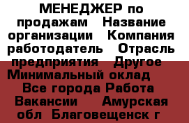 МЕНЕДЖЕР по продажам › Название организации ­ Компания-работодатель › Отрасль предприятия ­ Другое › Минимальный оклад ­ 1 - Все города Работа » Вакансии   . Амурская обл.,Благовещенск г.